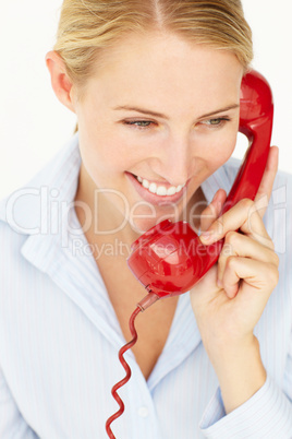 Woman talking on telephone